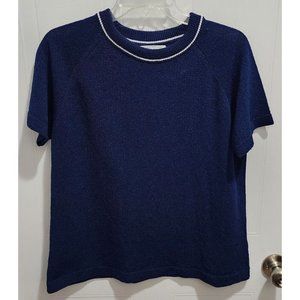 Vtg Talbott Traveler Women's Short Sleeve Pokyester Sweater Blouse Blue Size 42